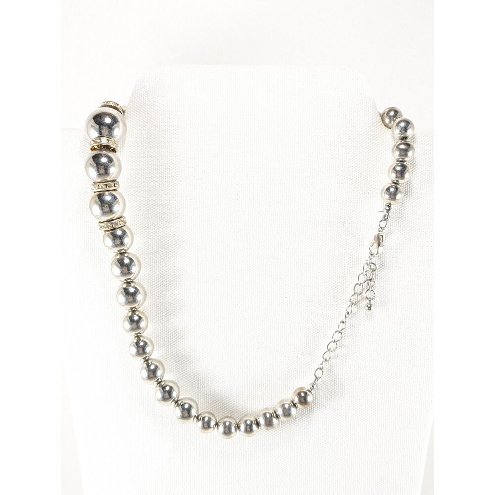 Silver Rhinestone Rondel Graduated Beaded Necklace - Picture 6 of 7